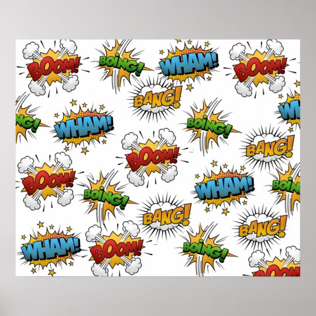 Tecknad Onomatopoeia Tal Bubbles Boom Wham Bang B Poster (Framsidan)