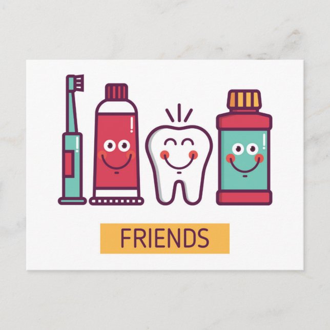 Tecknad Oral Care Friends Vykort (Framsida)