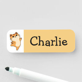 Tecknad Orange Katt, Anpassad, Gul Namnbricka