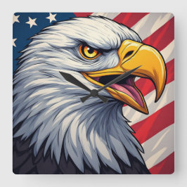 Tecknad örn med amerikansk flagga Patriotisk desig Fyrkantig Klocka