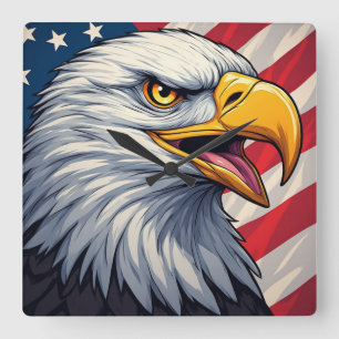 Tecknad örn med amerikansk flagga Patriotisk desig Fyrkantig Klocka