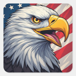 Tecknad örn med amerikansk flagga Patriotisk desig Fyrkantigt Klistermärke