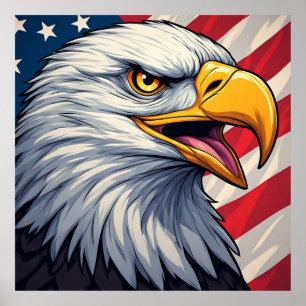 Tecknad örn med amerikansk flagga patriotisk desig poster