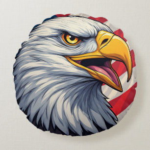 Tecknad örn med amerikansk flagga Patriotisk desig Rund Kudde