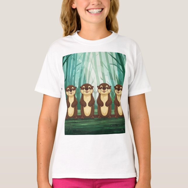 Tecknad Otters T Shirt (Framsida)