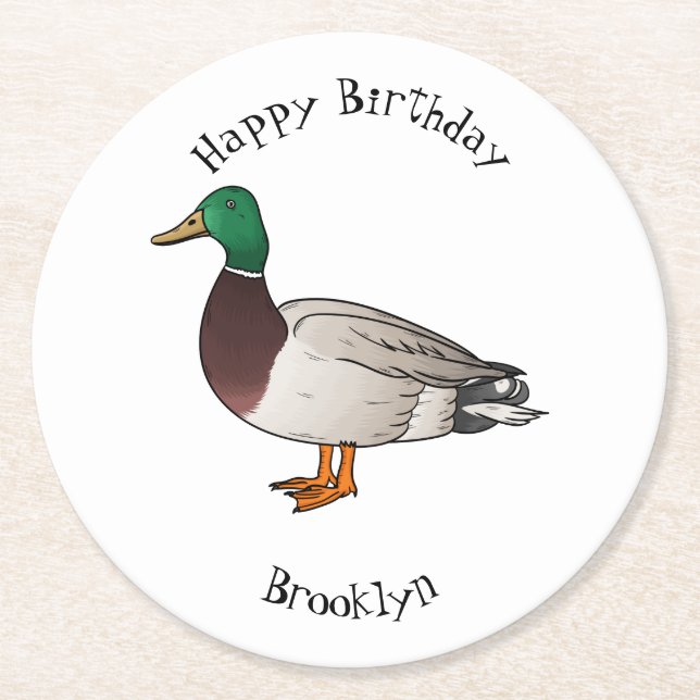 Tecknad på Mallard anka Underlägg Papper Rund (Framsidan)