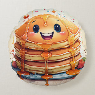 Tecknad Pancakes Round Pillow - Whimsique and Roli Rund Kudde