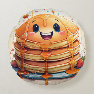 Tecknad Pancakes Round Pillow - Whimsique and Roli Rund Kudde
