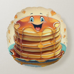 Tecknad Pancakes Round Pillow - Whimsique and Roli Rund Kudde