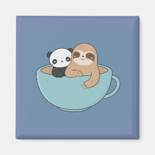 Tecknad Panda Bear and Sloth Magnet