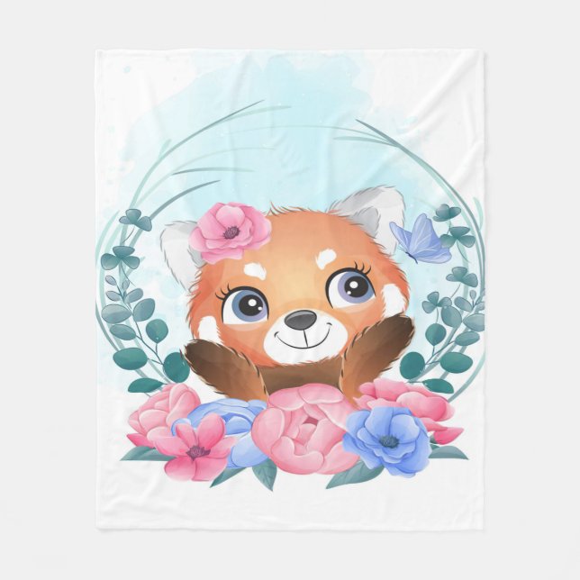 Tecknad Panda | Cute Little Red Panda Fleecefilt (Framsidan)
