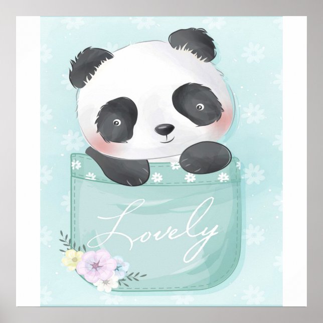 Tecknad Panda | Cute Panda finns i Pocket Poster (Framsidan)
