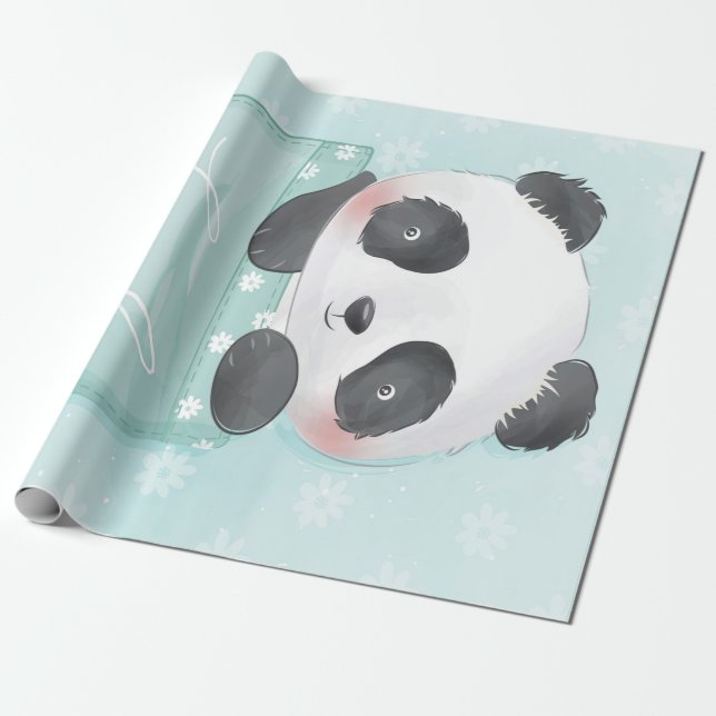 Tecknad Panda | Cute Panda finns i Pocket Presentpapper (Utrullad)