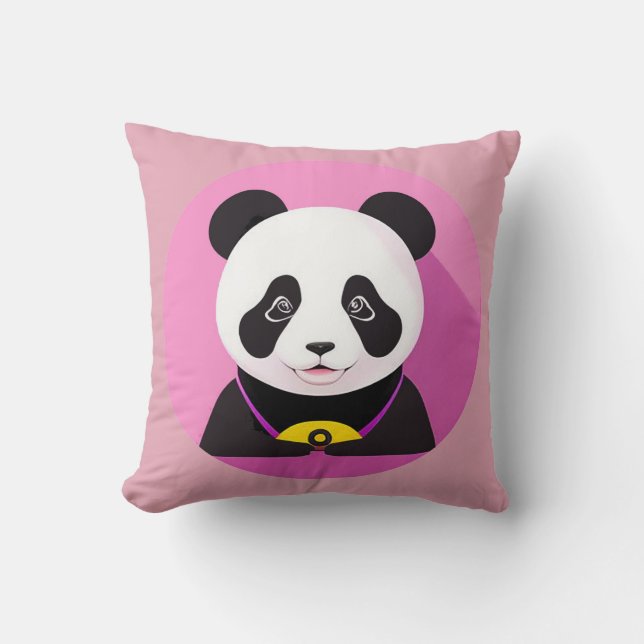 Tecknad Panda Färgrik Illustration Kudde (Framsida)
