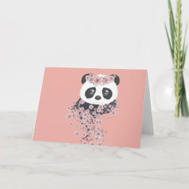 Tecknad panda porträtt med Sakura-blommor Kort