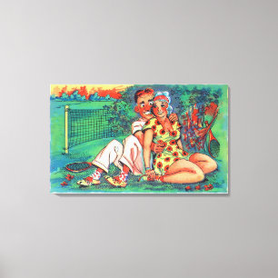 Tecknad par med tennis Gear Canvastryck