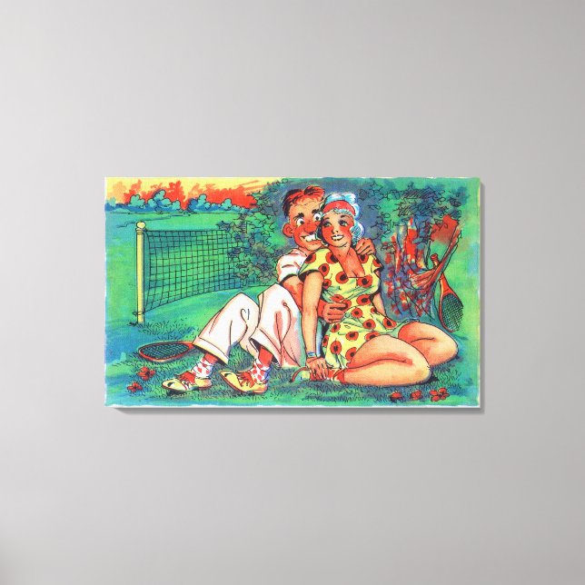 Tecknad par med tennis Gear Canvastryck (Framsida)