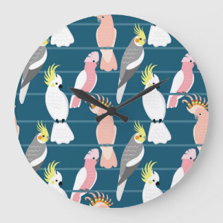 Tecknad Parrots: Cute Seamless Mönster Stor Klocka