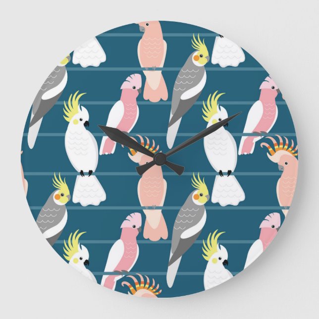 Tecknad Parrots: Cute Seamless Mönster Stor Klocka (Framsida)