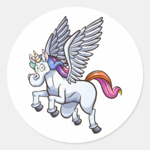 tecknad pegasus unicorn runt klistermärke