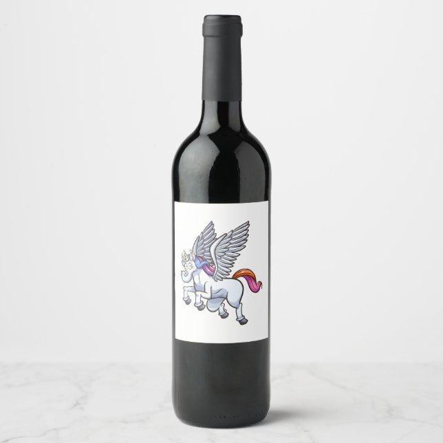tecknad pegasus unicorn vinflaska etikett (Framsida)