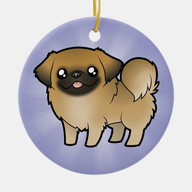 Tecknad Pekingese (valpklick) Julgransprydnad Keramik (Framsidan)