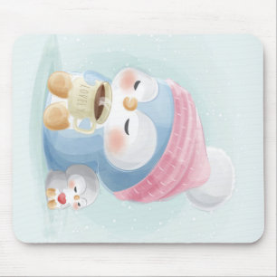 Tecknad Penguin Cute Penguin med Snö Musmatta