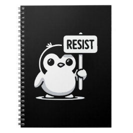Tecknad Penguin Holding "RESIST" - B & W Anteckningsbok