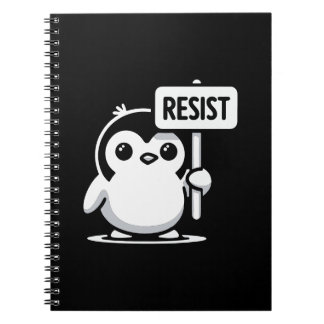 Tecknad Penguin Holding "RESIST" - B & W Anteckningsbok