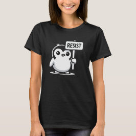 Tecknad Penguin Holding "RESIST" - B & W T Shirt