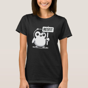 Tecknad Penguin Holding "RESIST" - B & W T Shirt