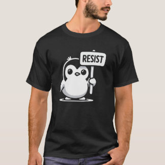 Tecknad Penguin Holding "RESIST" - B & W T Shirt