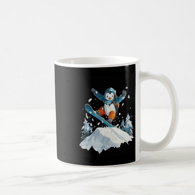 Tecknad Penguin Snowboarding Äventyr Winter Kaffemugg (Höger)