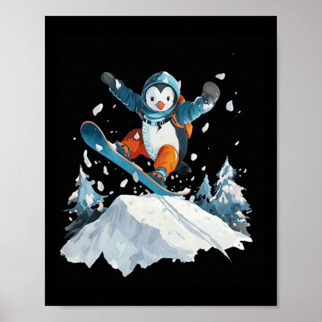 Tecknad Penguin Snowboarding Äventyr Winter Poster (Framsidan)