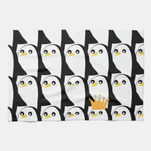 Tecknad Penguin: Svartvit Vintage Kökshandduk