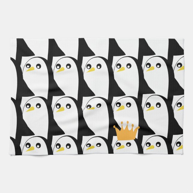 Tecknad Penguin: Svartvit Vintage Kökshandduk (Horisontell)
