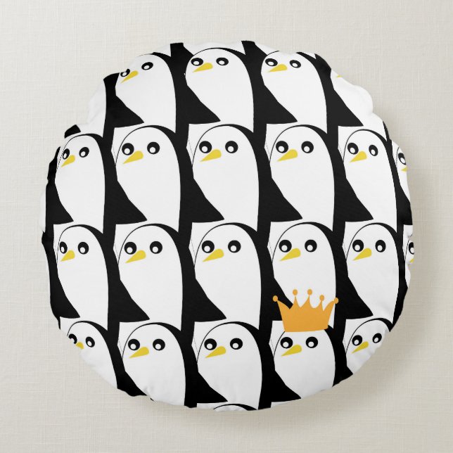 Tecknad Penguin: Svartvit Vintage Rund Kudde (Framsidan)