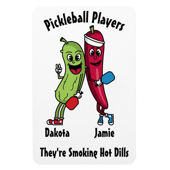 Tecknad Pickle och Pepper Hett Dill Pickleball Tea Magnet (Vertikal)