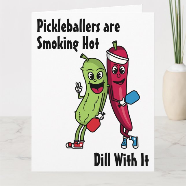 Tecknad Pickle och Pepper Smoking Hett Pickleball Kort (Framsida)