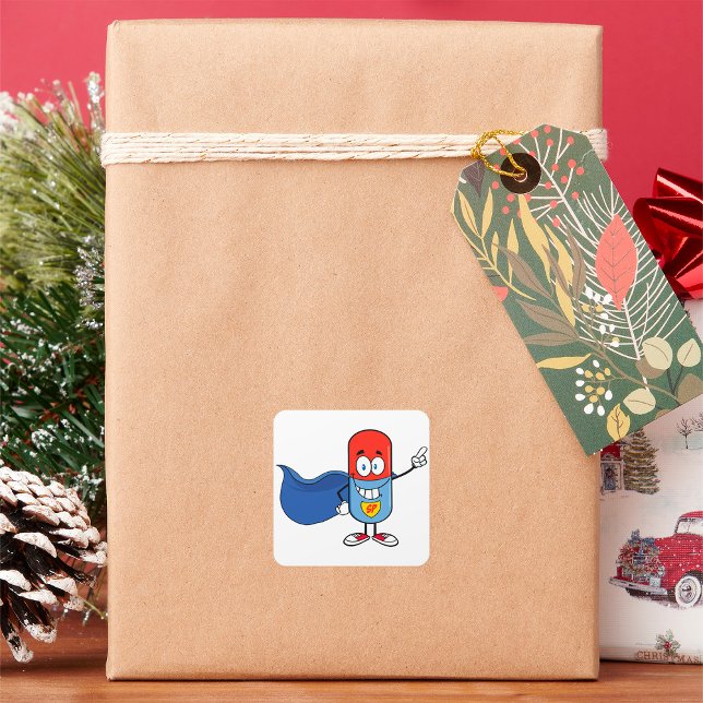 Tecknad Pill Capsule Fyrkantigt Klistermärke (Skapare uppladdad)