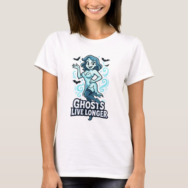 Tecknad Pin-Up Ghost - Spöken Live Longer T Shirt (Framsida)