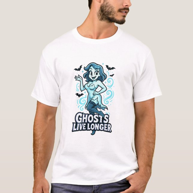Tecknad Pin-Up Ghost - Spöken Live Longer T Shirt (Framsida)