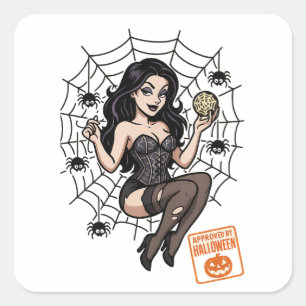 Tecknad Pin-Up Spider - Halloween-godkänd Fyrkantigt Klistermärke