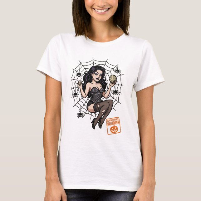 Tecknad Pin-Up Spider - Halloween-godkänd T Shirt (Framsida)
