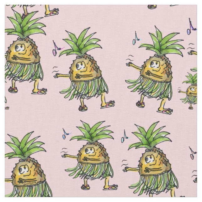 Tecknad Pineapple Dancing Hawaiian Hula Tyg (Närbild)