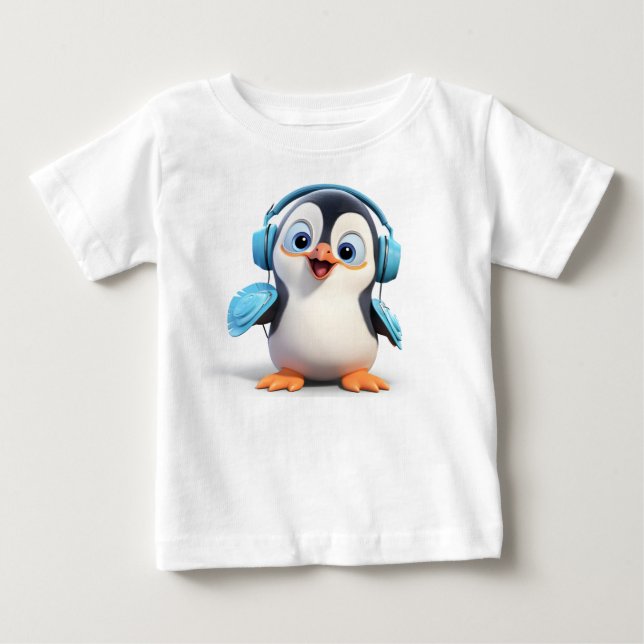 Tecknad pingvinflicka i fin jersey t-shirt för små (Framsida)
