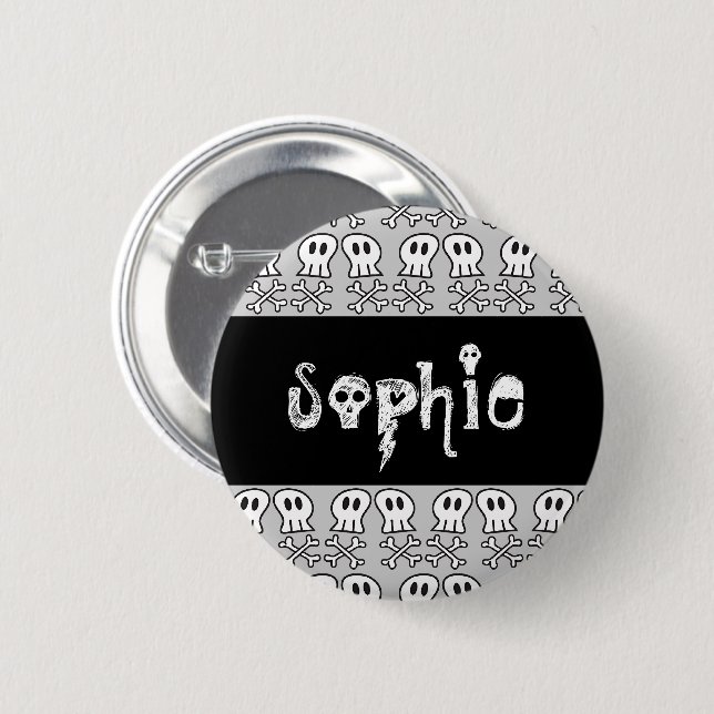 Tecknad Pirat Döskallar & Bones Barn Party Namn br Knapp (Framsida & baksida)