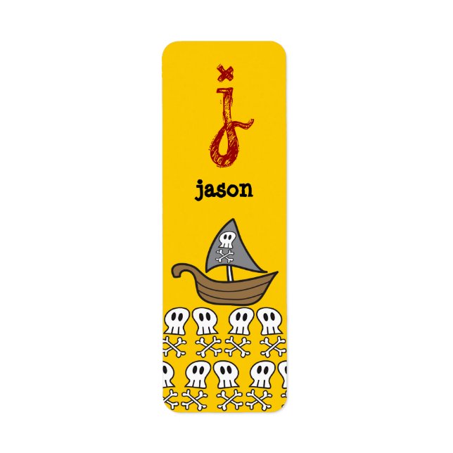 Tecknad Pirat Frakt, Döskallar och benmärken Party Returadress Etikett (Framsidan)