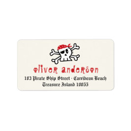 Tecknad Pirat Skeleton Skull Födelsedagsetiketter Adressetikett