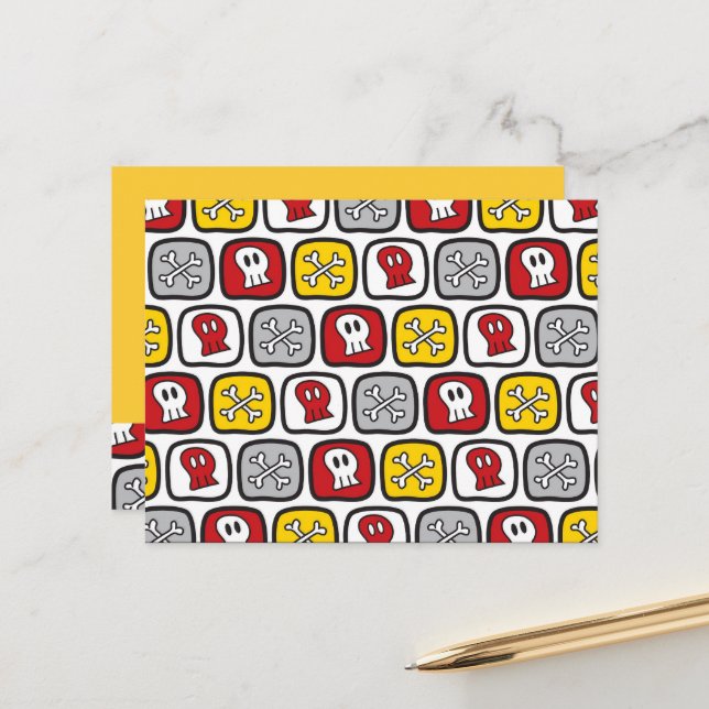 Tecknad pirat / skelettskallar och ben kul för bar vykort (Fram/Back In Situ)